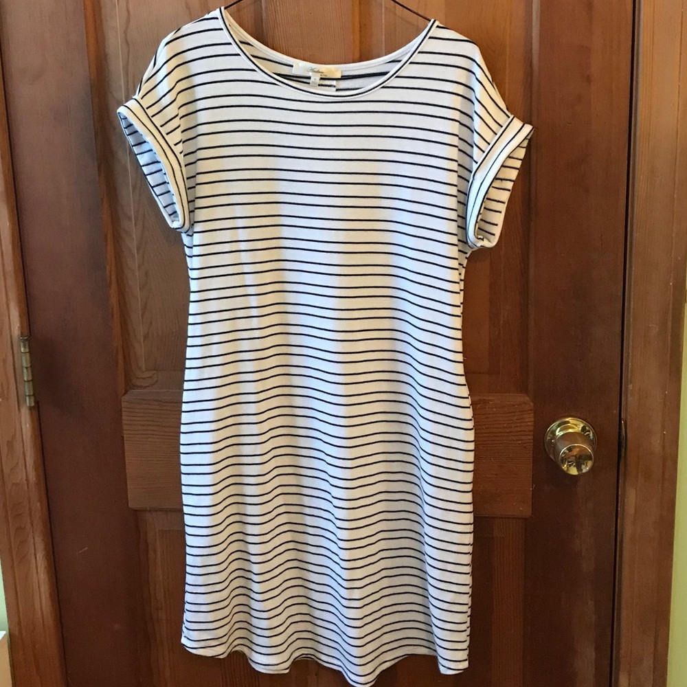 NWOT Black & White Striped Dress, Pockets